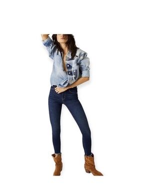 Free People NWT Raw High Rise Jegging Skinny Deep Indigo Size 28